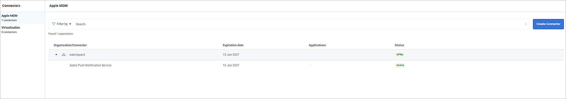Screenshot of Create Apple Push Notification Service connector in VSA X